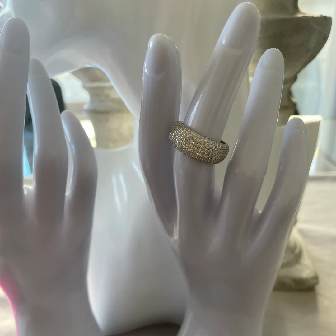 Anello Argento 925 Donna | Bombato Pavé Zirconi Bianchi | Fascia Larga Luminosa - immagine 6
