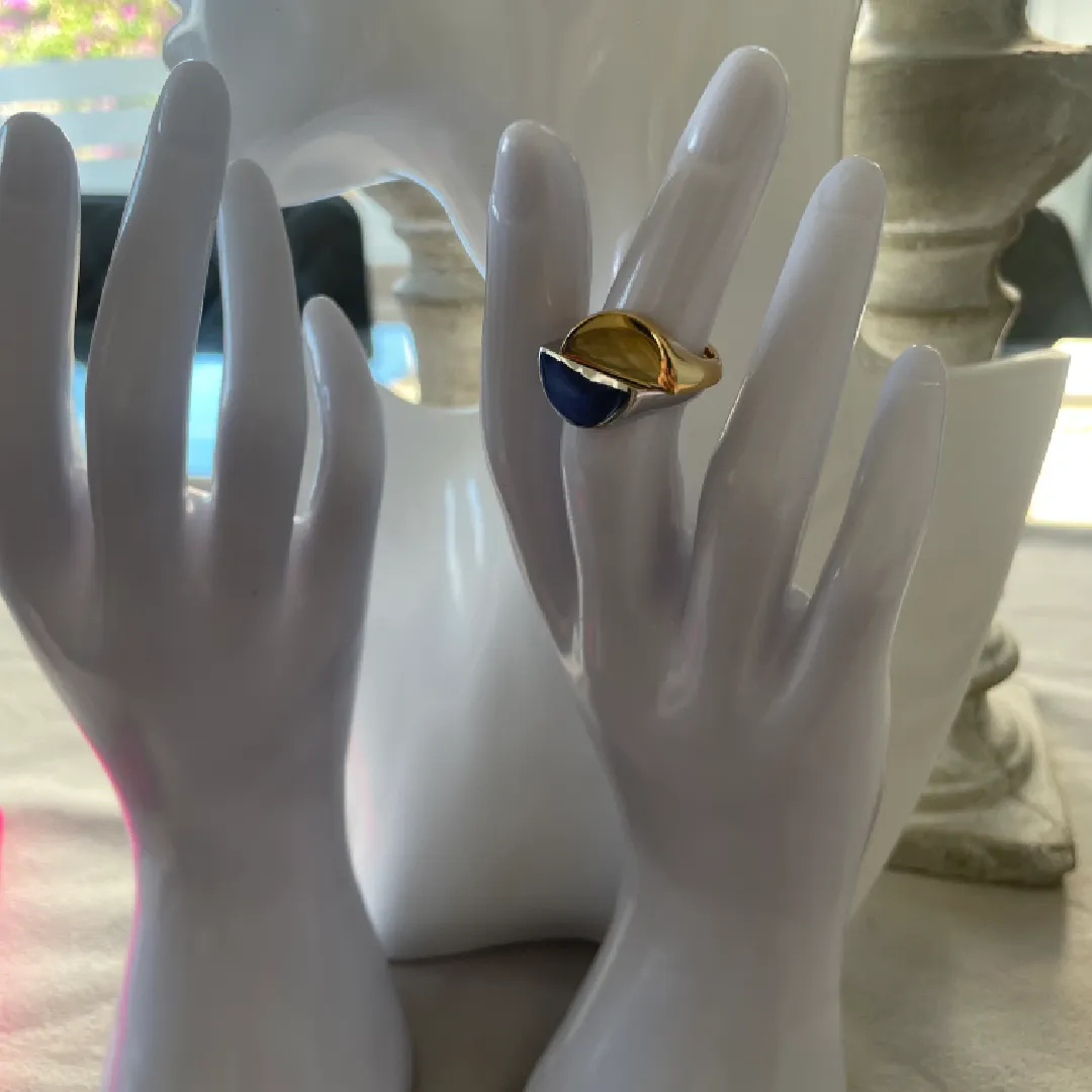Anello Argento 925 Donna | Regolabile Bicolor Mezza Luna | Design Moderno Minimal 2 in 1 - immagine 8