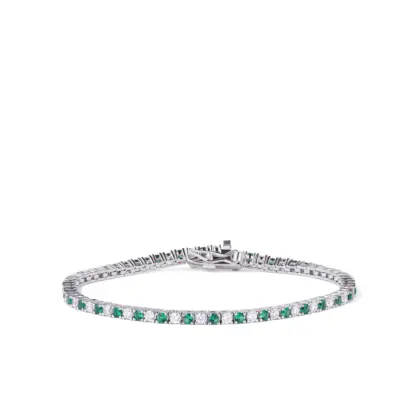 Bracciale Tennis Argento 925 Uomo - Donna | Zirconi Verdi e Bianchi 2mm | Chiusura a Cassetta con Sicura
