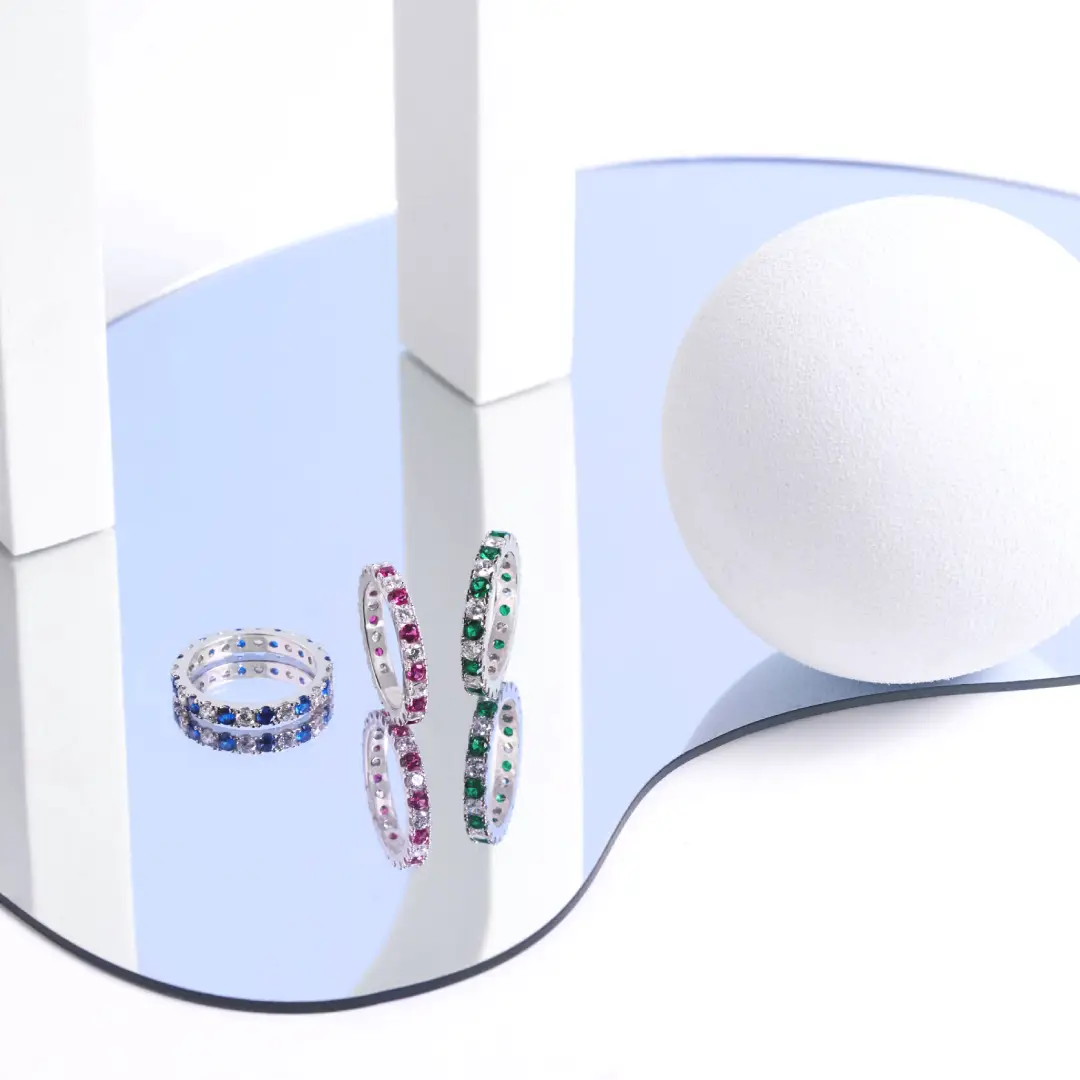 Anello Argento 925 Donna | Veretta Eternity Zirconi Fucsia e Bianchi Alternati - immagine 7