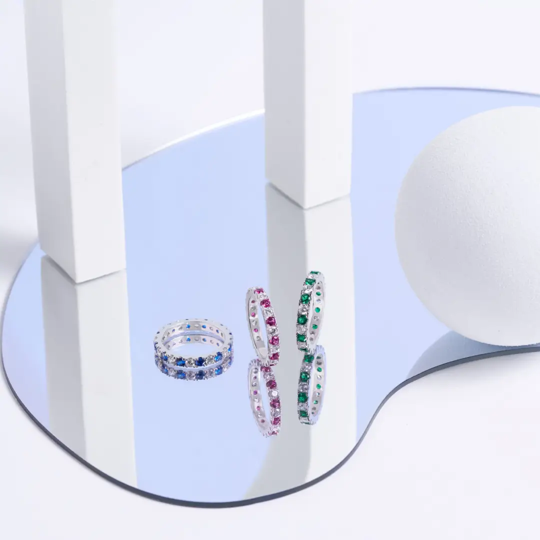 Anello Argento 925 Donna | Veretta Eternity Zirconi Verdi e Bianchi Alternati - immagine 7