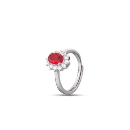 Anello Argento 925 Donna | Regolabile con Zircone Rosso Ovale e Corona Zirconi Bianchi | Rosetta Kate