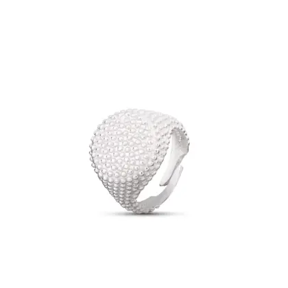 Anello Argento 925 Donna | Regolabile Chevalier Sigillo Ovale Puntinato Martellato | Vintage