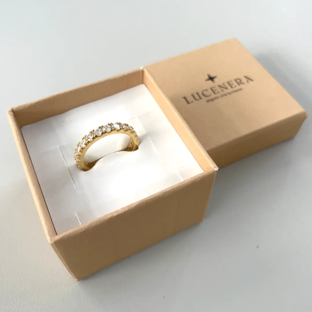 Anello Argento 925 Dorato Donna | Veretta Eternity Zirconi Bianchi - immagine 3