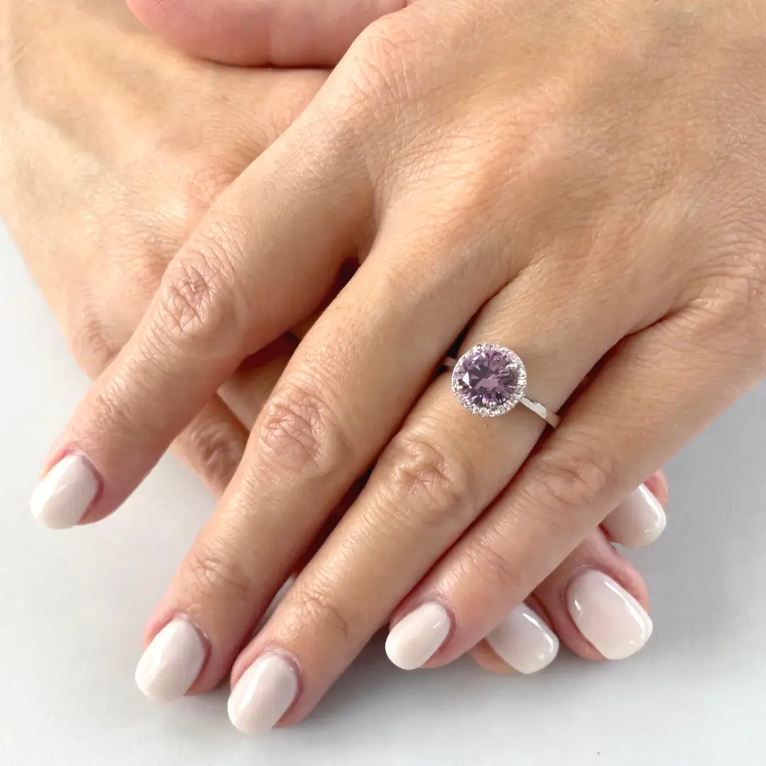 Anello Argento 925 Donna | Regolabile Rosetta Zircone Rosa Grande e Corona Zirconi Bianchi - immagine 4
