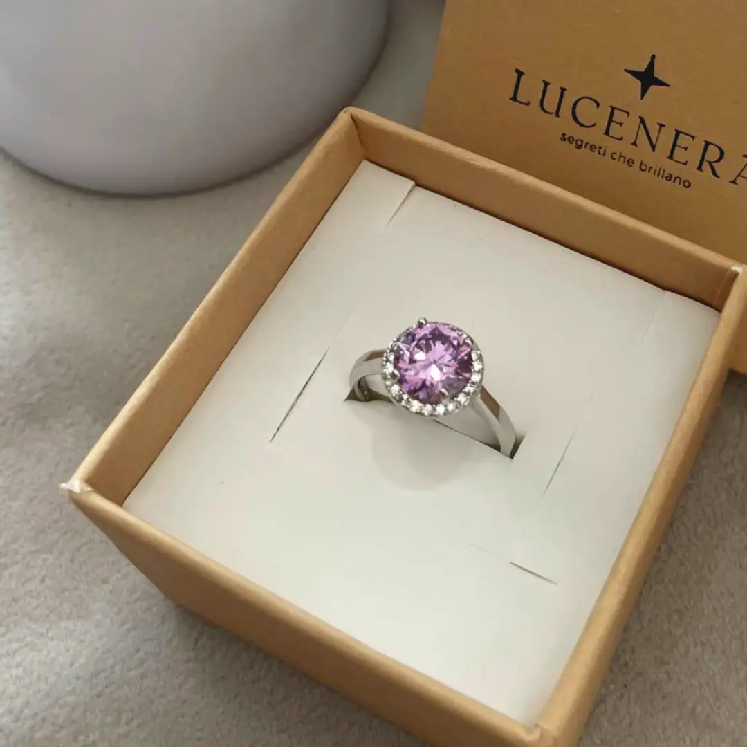 Anello Argento 925 Donna | Regolabile Rosetta Zircone Rosa Grande e Corona Zirconi Bianchi - immagine 3