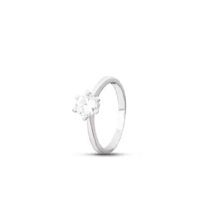Anello Argento 925 Donna | Solitario 6 Griffe Zircone Bianco Grande | Fidanzamento