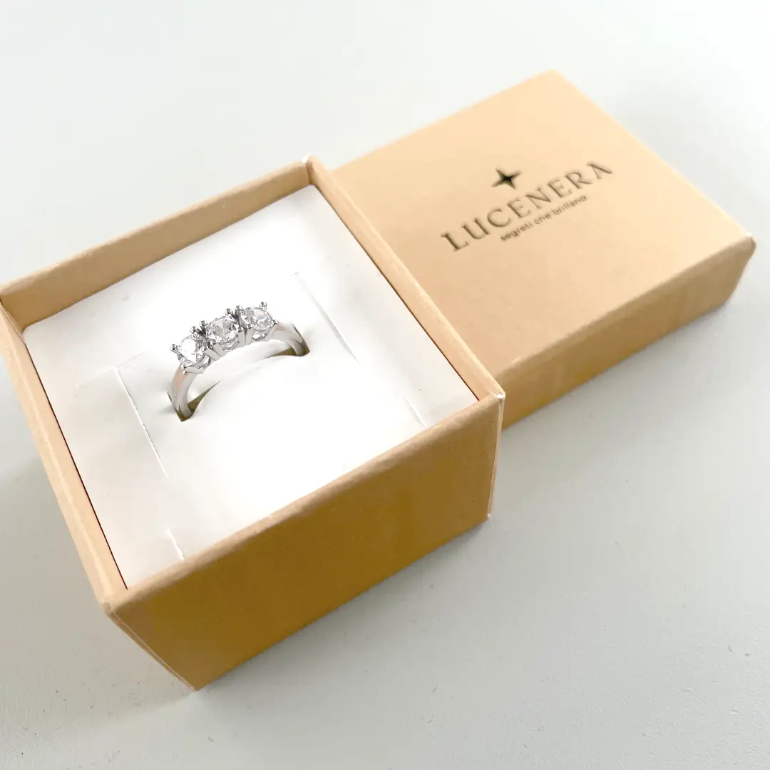 Anello Argento 925 Donna | Trilogy Tre Pietre Zirconi Bianchi | Fidanzamento - immagine 3