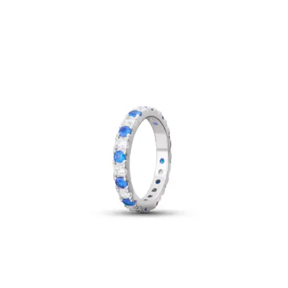 Anello Argento 925 Donna | Veretta Eternity Zirconi Blu e Bianchi Alternati
