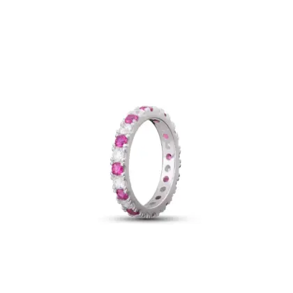 Anello Argento 925 Donna | Veretta Eternity Zirconi Fucsia e Bianchi Alternati