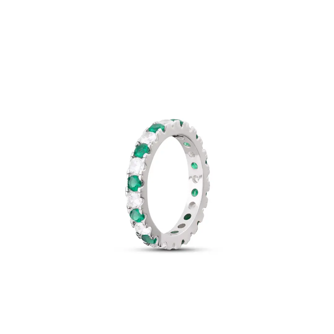 Anello Argento 925 Donna | Veretta Eternity Zirconi Verdi e Bianchi Alternati