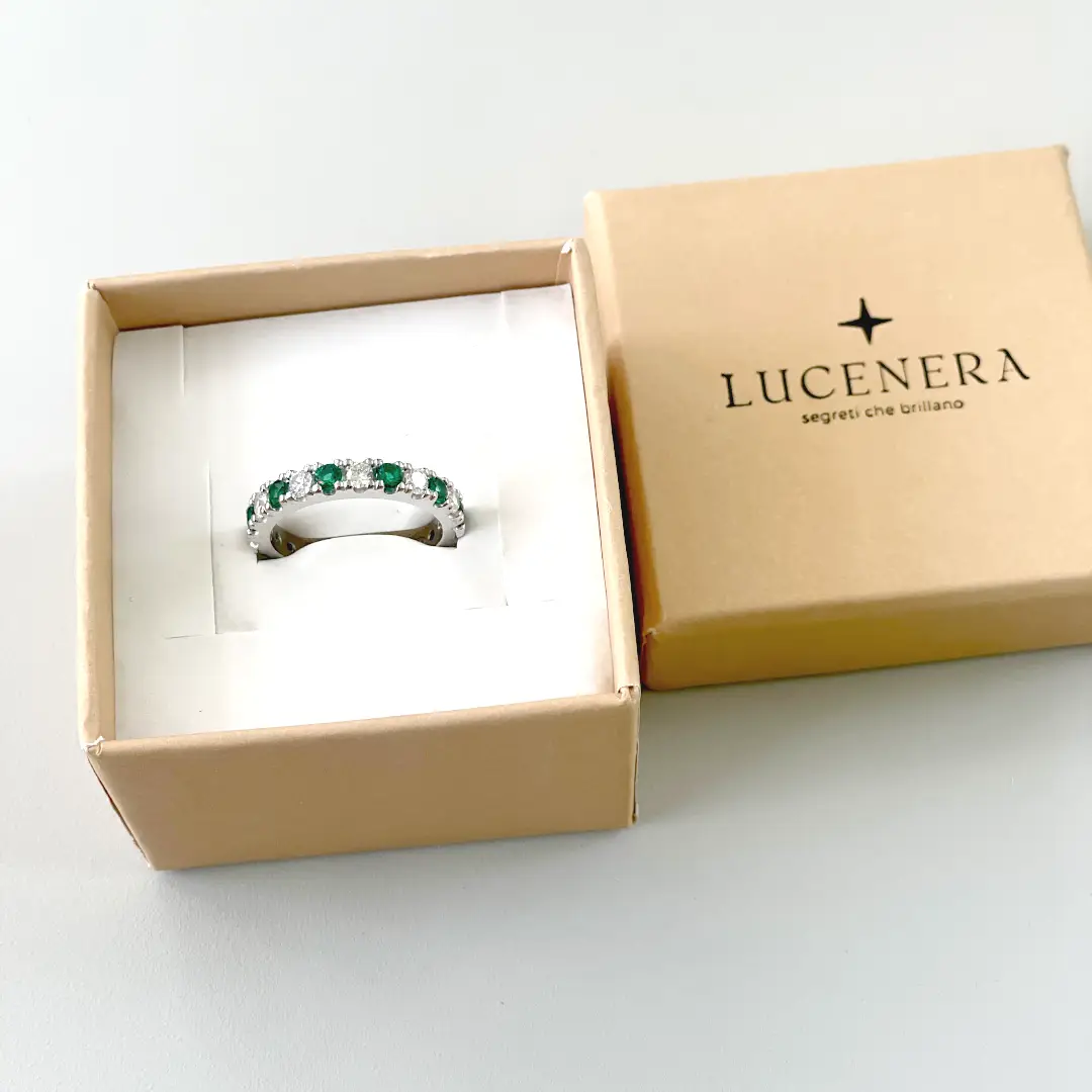 Anello Argento 925 Donna | Veretta Eternity Zirconi Verdi e Bianchi Alternati - immagine 3