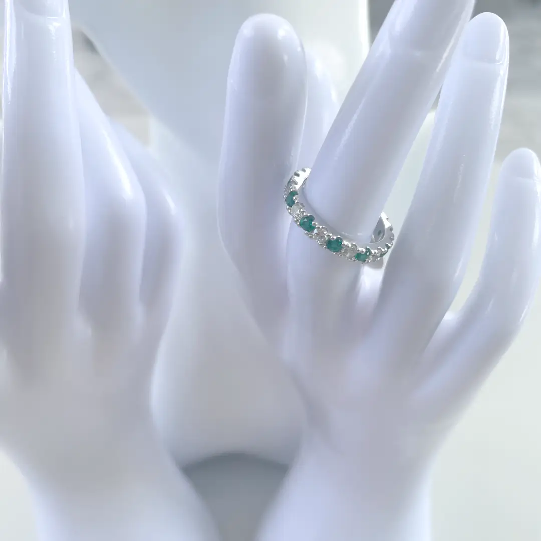 Anello Argento 925 Donna | Veretta Eternity Zirconi Verdi e Bianchi Alternati - immagine 5