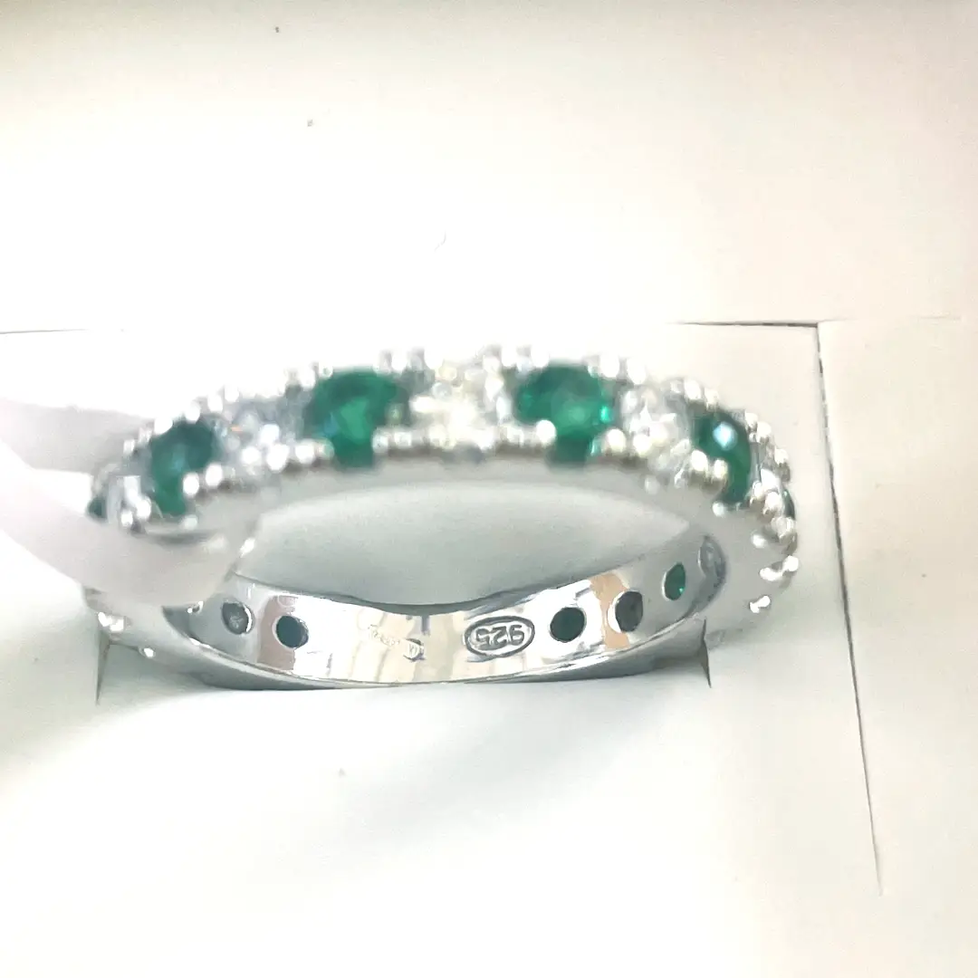 Anello Argento 925 Donna | Veretta Eternity Zirconi Verdi e Bianchi Alternati - immagine 6