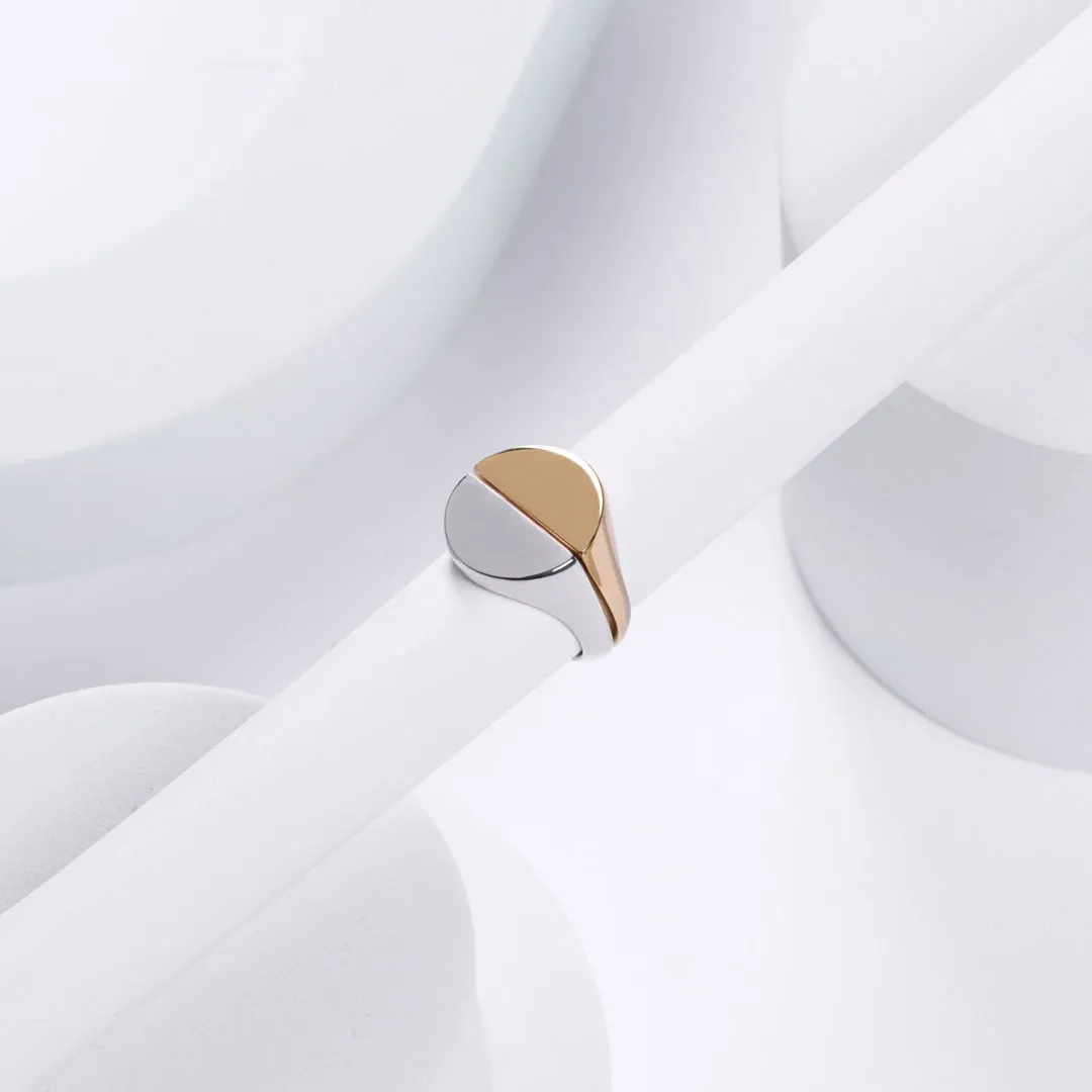 Anello Argento 925 Donna | Regolabile Bicolor Mezza Luna | Design Moderno Minimal 2 in 1 - immagine 9