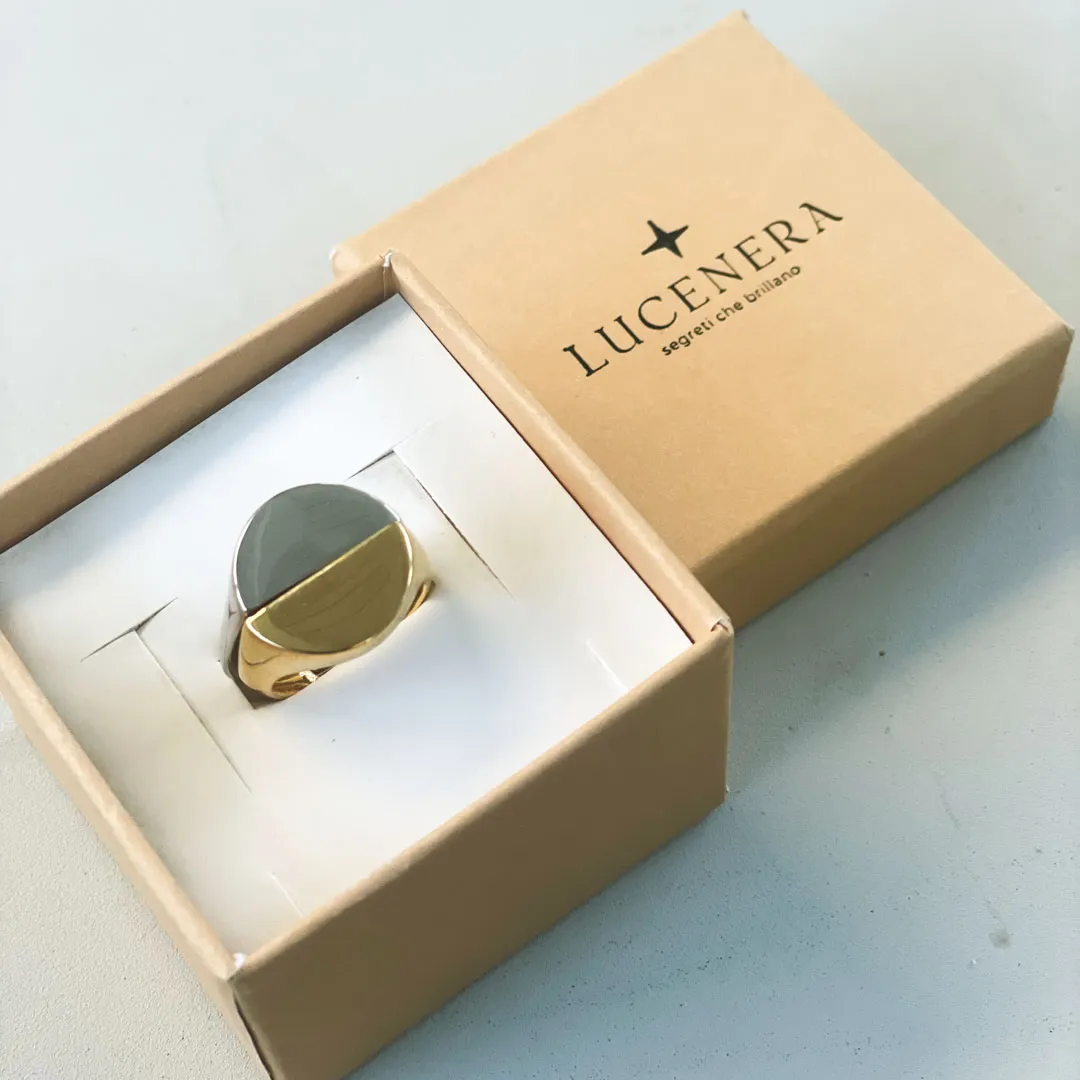 Anello Argento 925 Donna | Regolabile Bicolor Mezza Luna | Design Moderno Minimal 2 in 1 - immagine 5