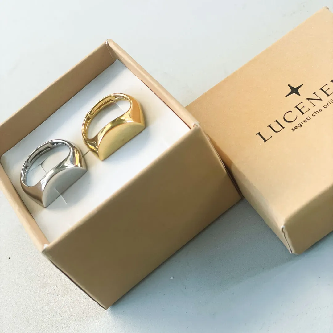 Anello Argento 925 Donna | Regolabile Bicolor Mezza Luna | Design Moderno Minimal 2 in 1 - immagine 6