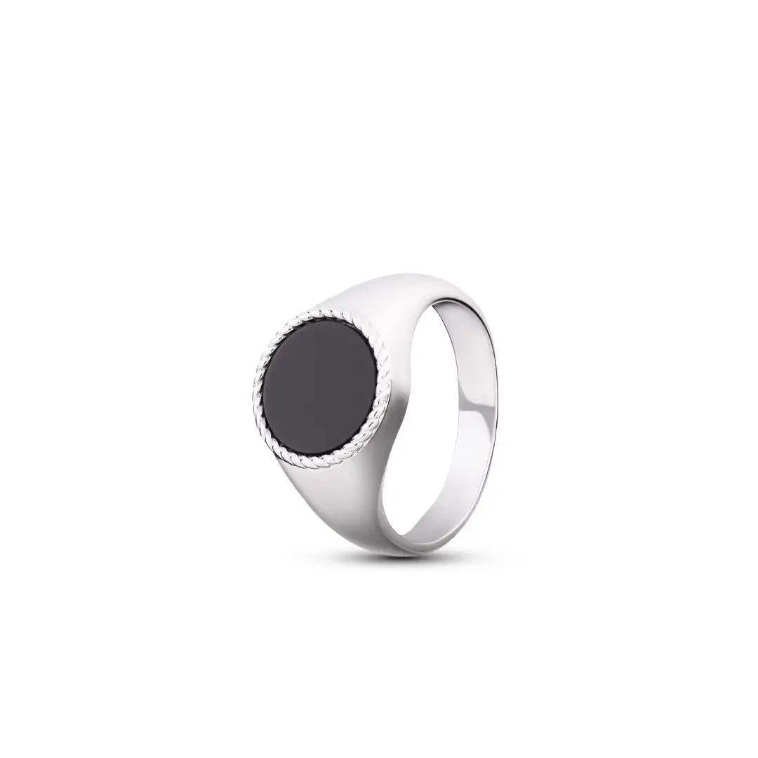 Anello Argento 925 Uomo - Donna | Chevalier Sigillo Ovale Pietra Nera Onice