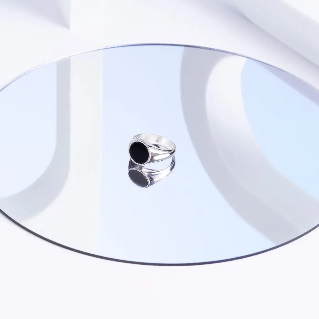 Anello Argento 925 Uomo - Donna | Chevalier Sigillo Ovale Pietra Nera Onice - immagine 8