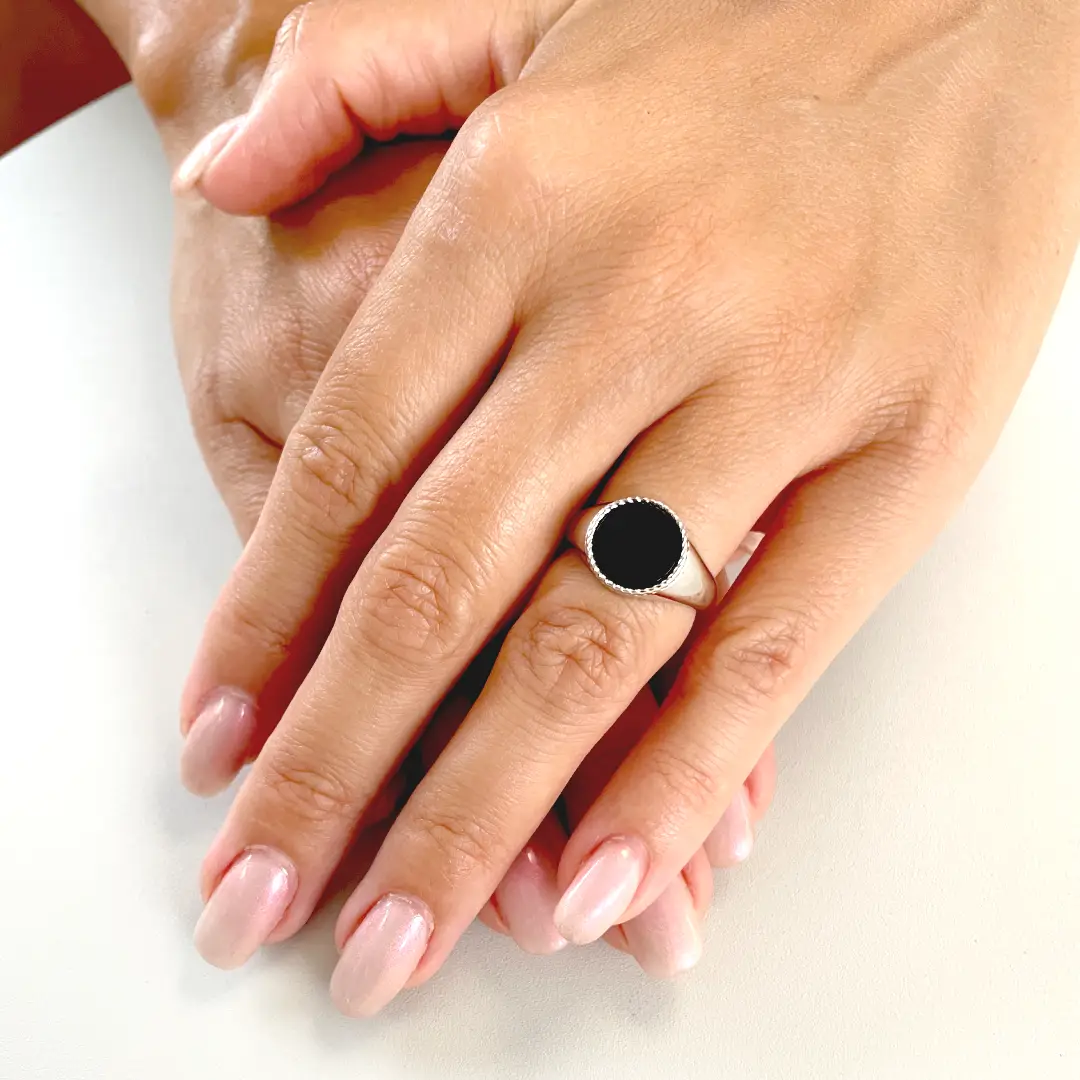 Anello Argento 925 Uomo - Donna | Chevalier Sigillo Ovale Pietra Nera Onice - immagine 5