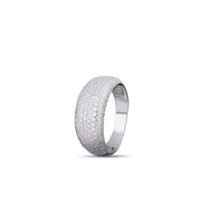 Anello Argento 925 Donna | Bombato Pavé Zirconi Bianchi | Fascia Larga Luminosa