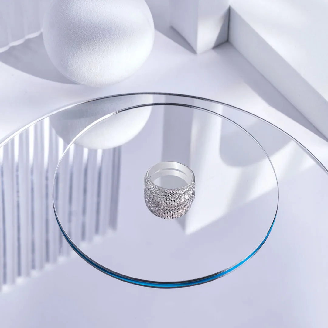 Anello Argento 925 Donna | Bombato Pavé Zirconi Bianchi | Fascia Larga Luminosa - immagine 7