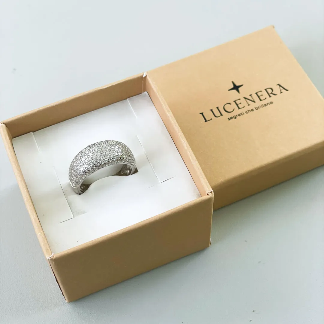Anello Argento 925 Donna | Bombato Pavé Zirconi Bianchi | Fascia Larga Luminosa - immagine 3