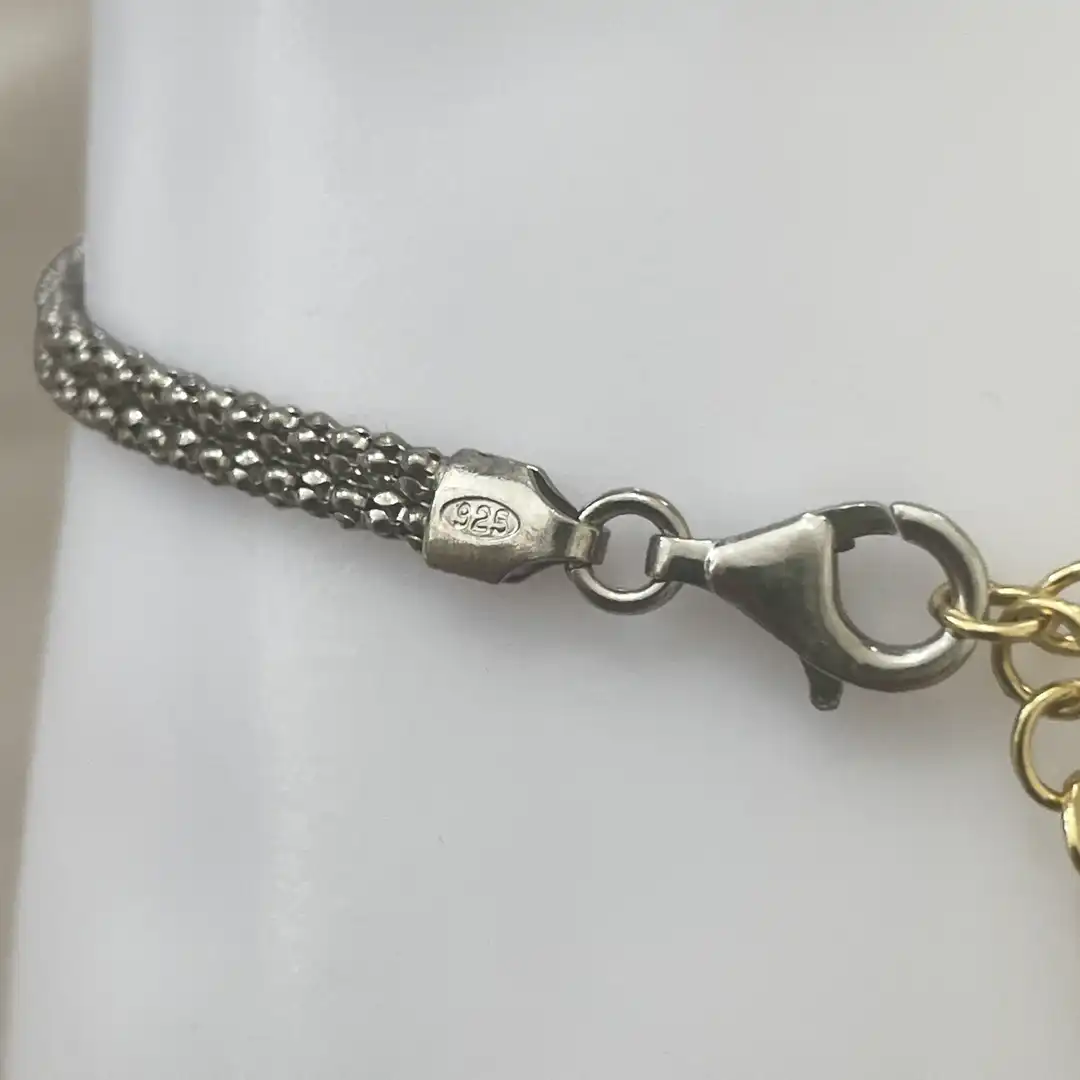 Bracciale Argento 925 Donna | Doppio Filo Catena Popcorn Nodo Infinito bicolore, dorato e argento | Regolabile 16-20 cm - immagine 6