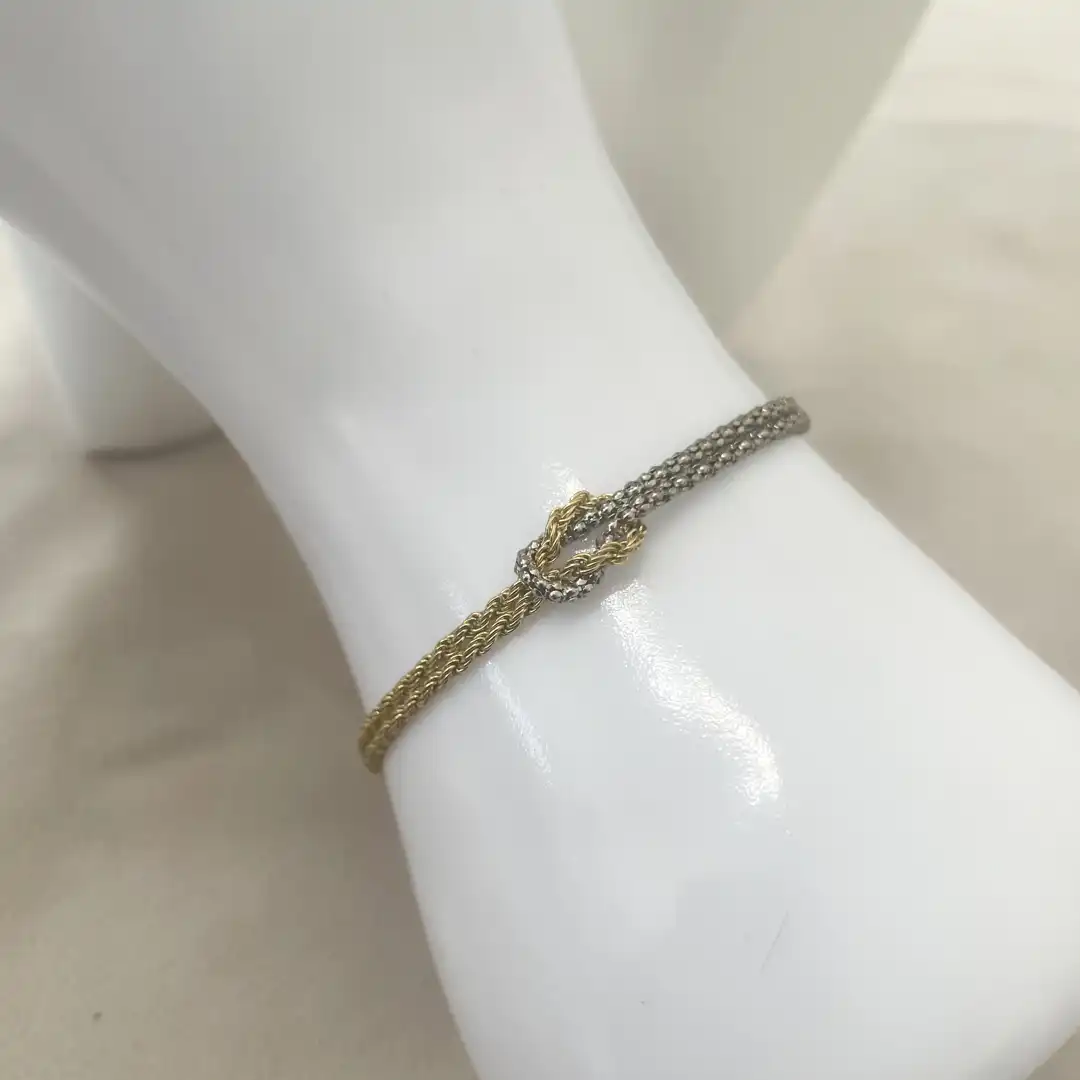 Bracciale Argento 925 Donna | Doppio Filo Catena Popcorn Nodo Infinito bicolore, dorato e argento | Regolabile 16-20 cm - immagine 5