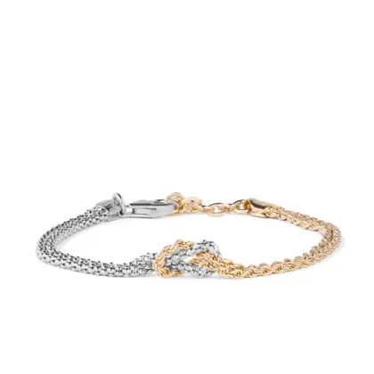 Bracciale Argento 925 Donna | Doppio Filo Catena Popcorn Nodo Infinito bicolore, dorato e argento | Regolabile 16-20 cm