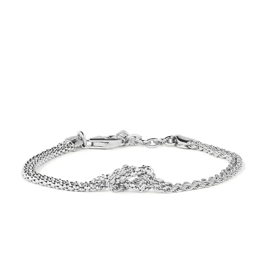 Bracciale Argento 925 Donna | Doppio Filo Catena Popcorn Nodo Infinito | Regolabile 16-20 cm