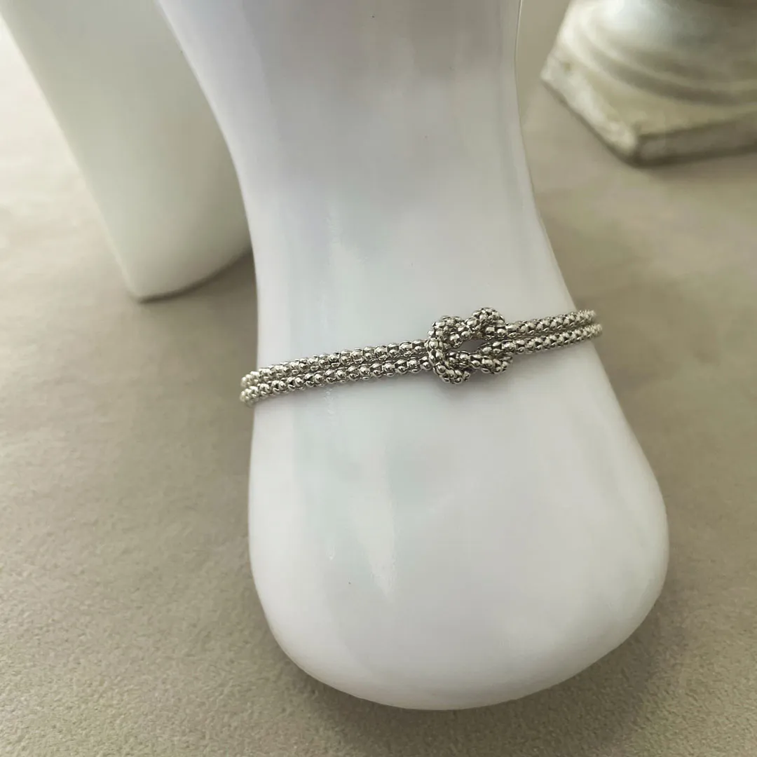 Bracciale Argento 925 Donna | Doppio Filo Catena Popcorn Nodo Infinito | Regolabile 16-20 cm - immagine 5