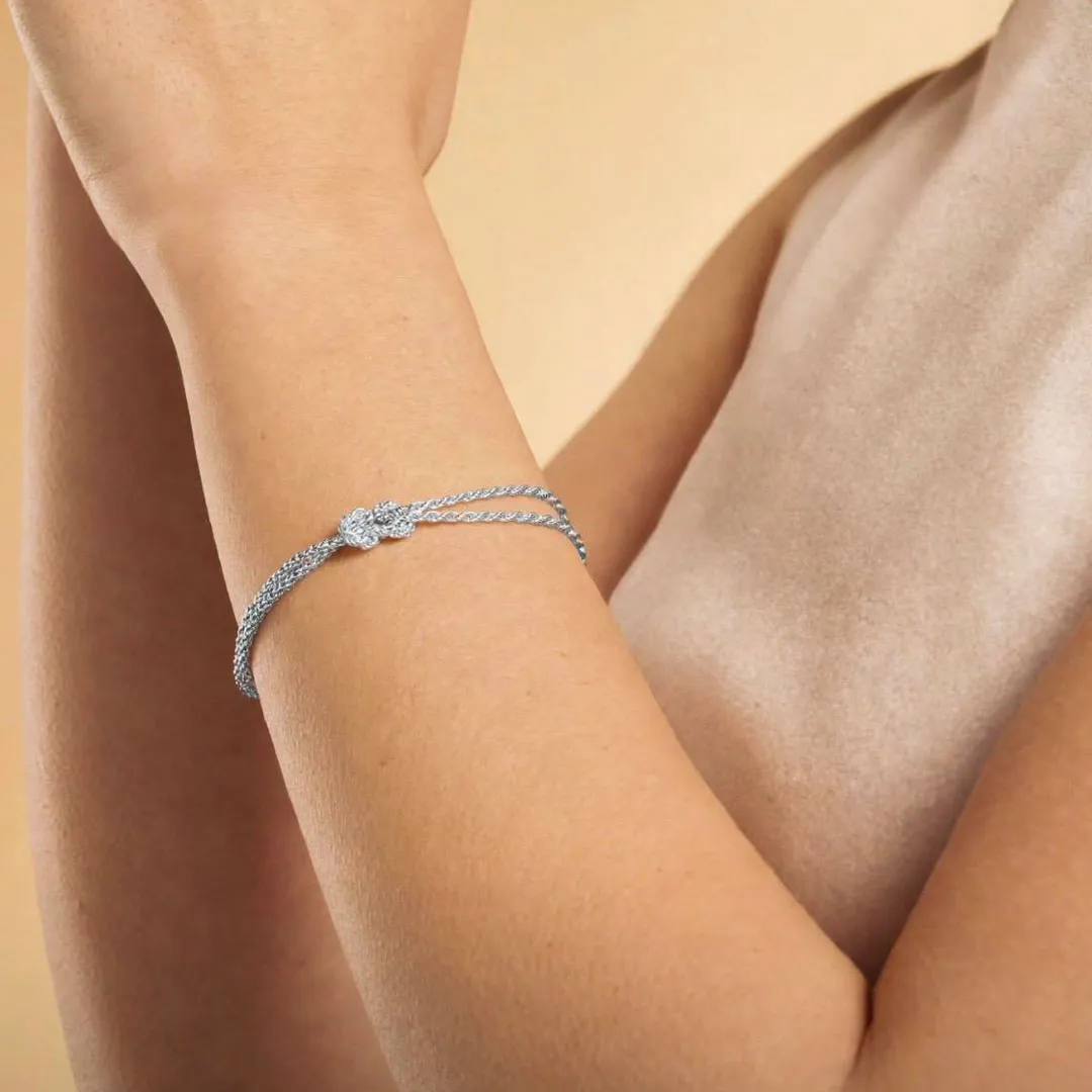 Bracciale Argento 925 Donna | Doppio Filo Catena Popcorn Nodo Infinito | Regolabile 16-20 cm - immagine 2