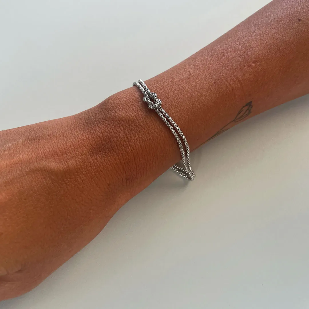 Bracciale Argento 925 Donna | Doppio Filo Catena Popcorn Nodo Infinito | Regolabile 16-20 cm - immagine 4