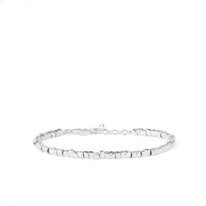 Bracciale Argento 925 Donna | Rondelle Martellate Diamantate | Regolabile 16-20 cm | BOHO Chic