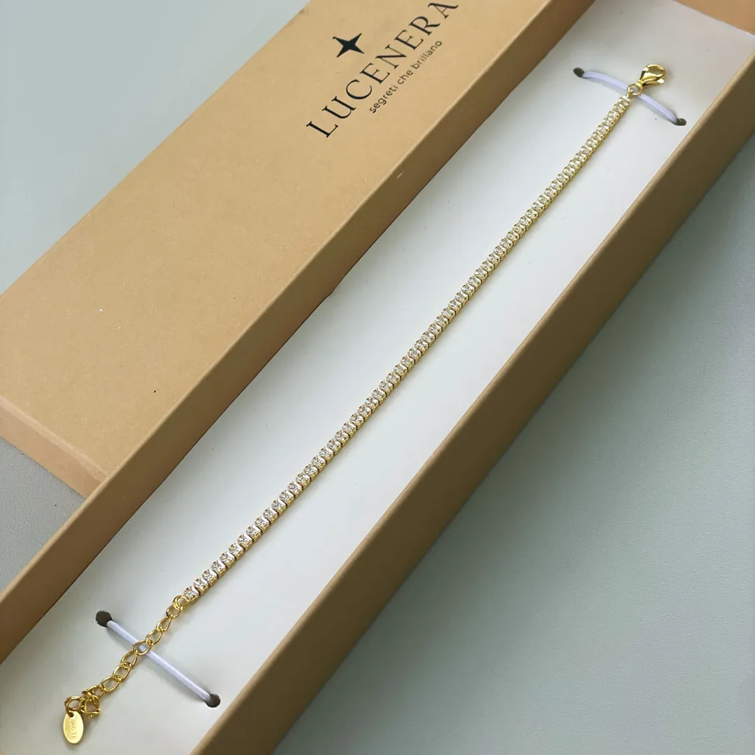 Bracciale Argento 925 Dorato Donna | Tennis 2mm Zirconi Bianchi | Regolabile 16-20 cm - immagine 3