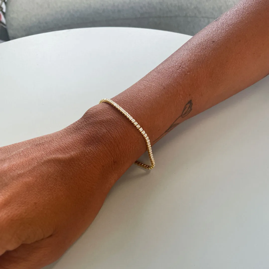 Bracciale Argento 925 Dorato Donna | Tennis 2mm Zirconi Bianchi | Regolabile 16-20 cm - immagine 4