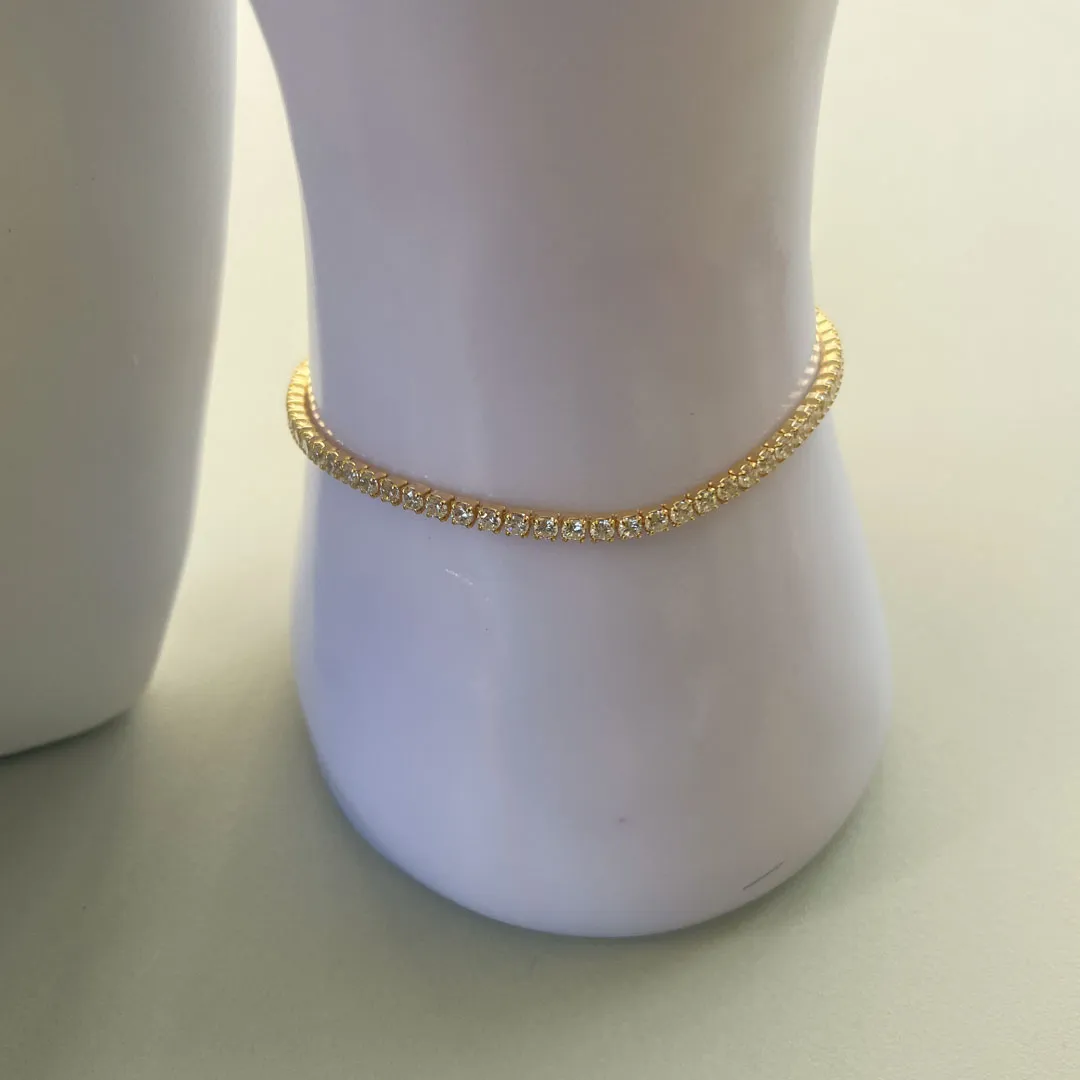 Bracciale Argento 925 Dorato Donna | Tennis 2mm Zirconi Bianchi | Regolabile 16-20 cm - immagine 5