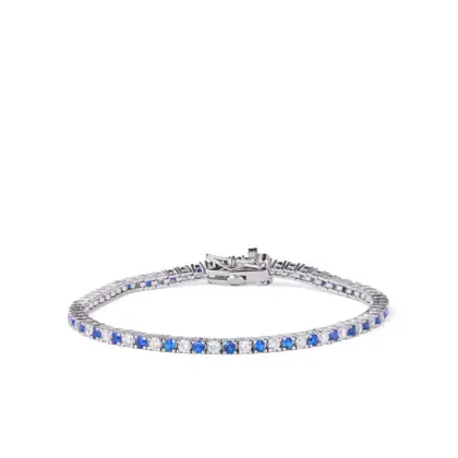 Bracciale Tennis Argento 925 Uomo - Donna | Zirconi Blu e Bianchi 2mm | Chiusura a Cassetta con Sicura