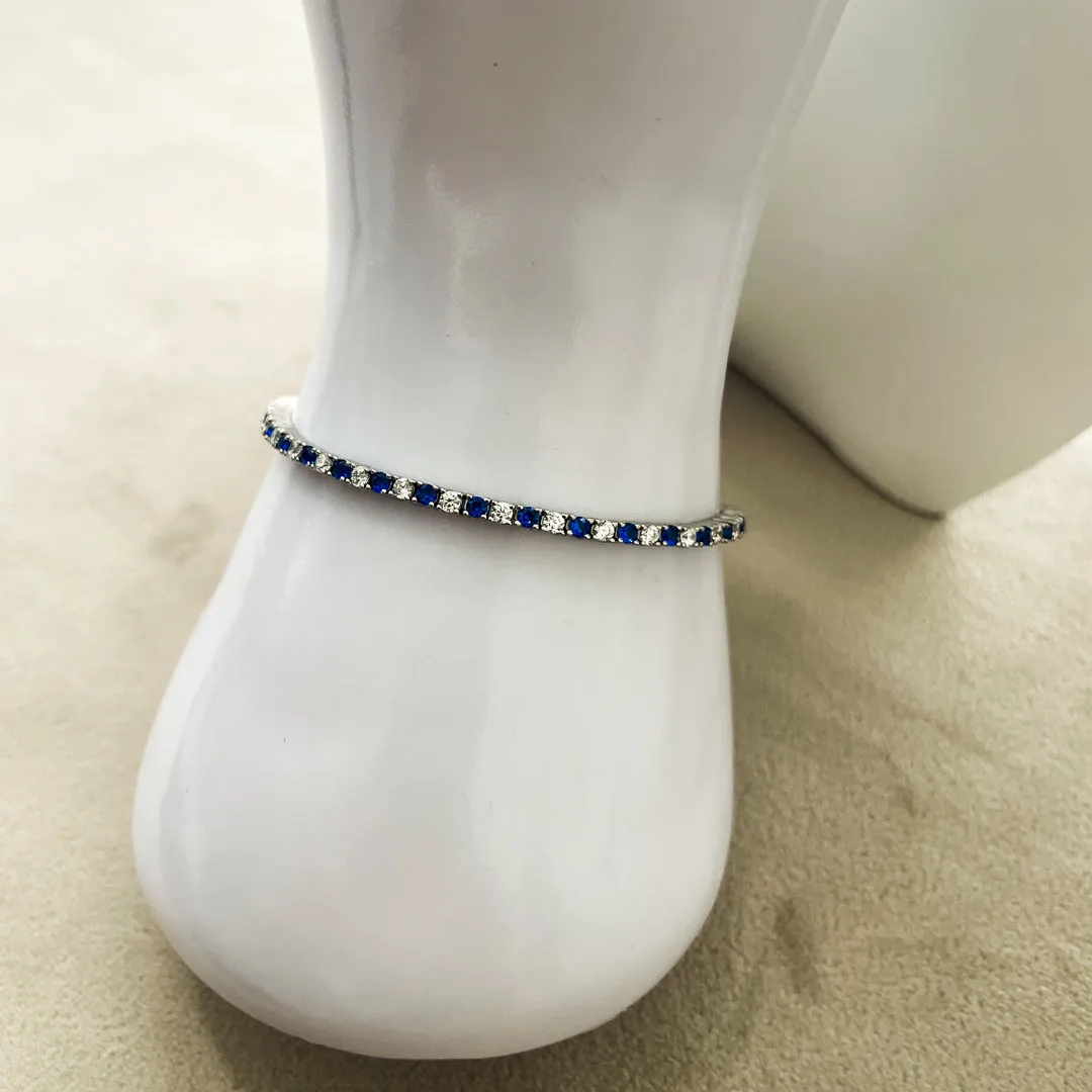 Bracciale Tennis Argento 925 Uomo - Donna | Zirconi Blu e Bianchi 2mm | Chiusura a Cassetta con Sicura - immagine 5