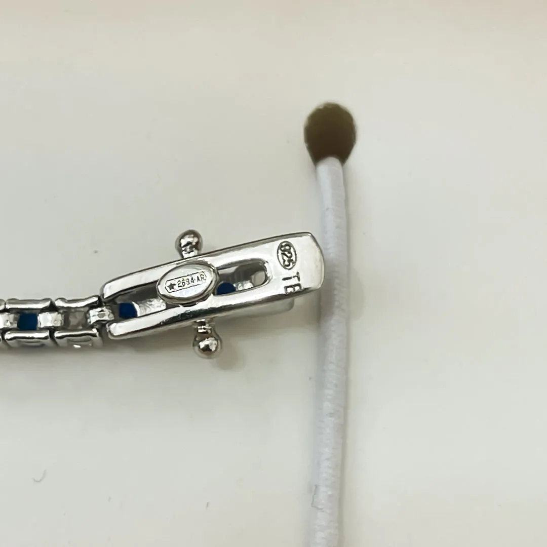 Bracciale Tennis Argento 925 Uomo - Donna | Zirconi Blu e Bianchi 2mm | Chiusura a Cassetta con Sicura - immagine 7
