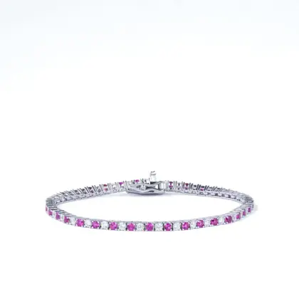 Bracciale Tennis Argento 925 Uomo - Donna | Zirconi Rossi e Bianchi 2mm | Chiusura a Cassetta con Sicura
