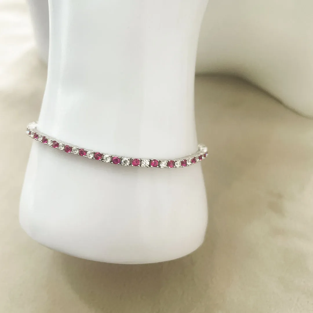 Bracciale Tennis Argento 925 Uomo - Donna | Zirconi Rossi e Bianchi 2mm | Chiusura a Cassetta con Sicura - immagine 5
