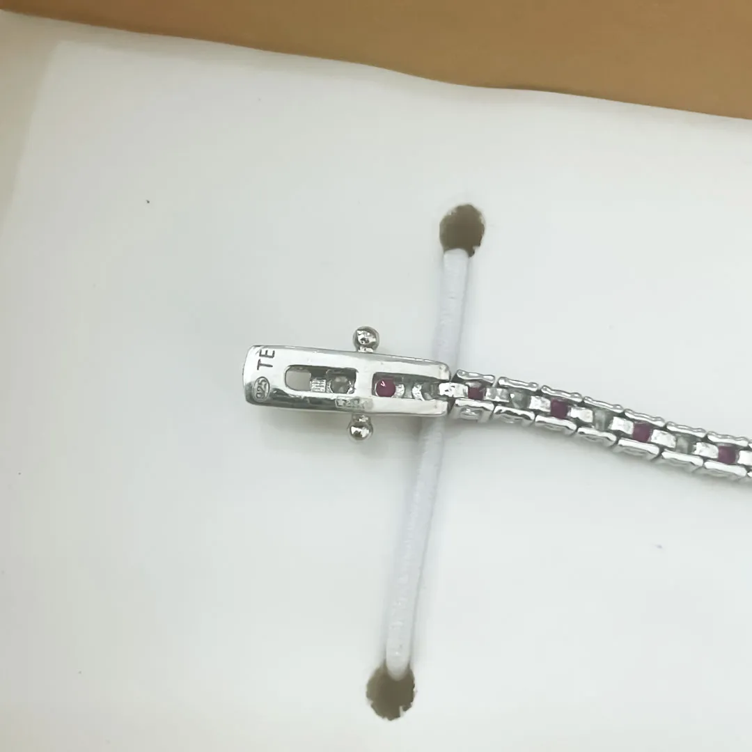 Bracciale Tennis Argento 925 Uomo - Donna | Zirconi Rossi e Bianchi 2mm | Chiusura a Cassetta con Sicura - immagine 6