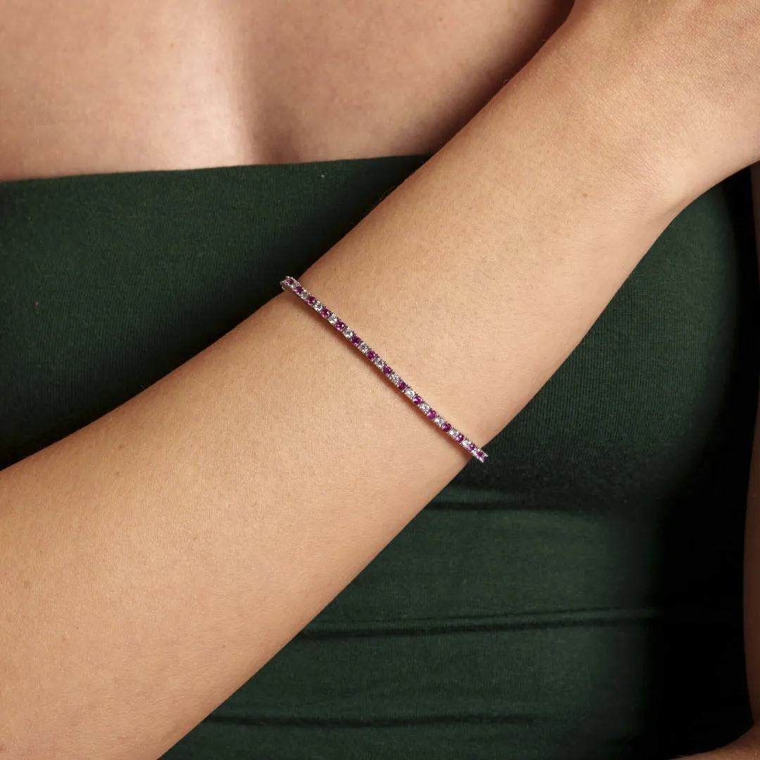 Bracciale Tennis Argento 925 Uomo - Donna | Zirconi Rossi e Bianchi 2mm | Chiusura a Cassetta con Sicura - immagine 2