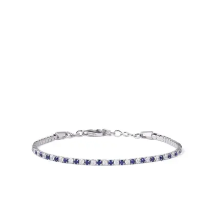 Bracciale Argento 925 Uomo - Donna | Tennis 2mm Zirconi Blu e Bianchi | Regolabile 16-20 cm | Riviera