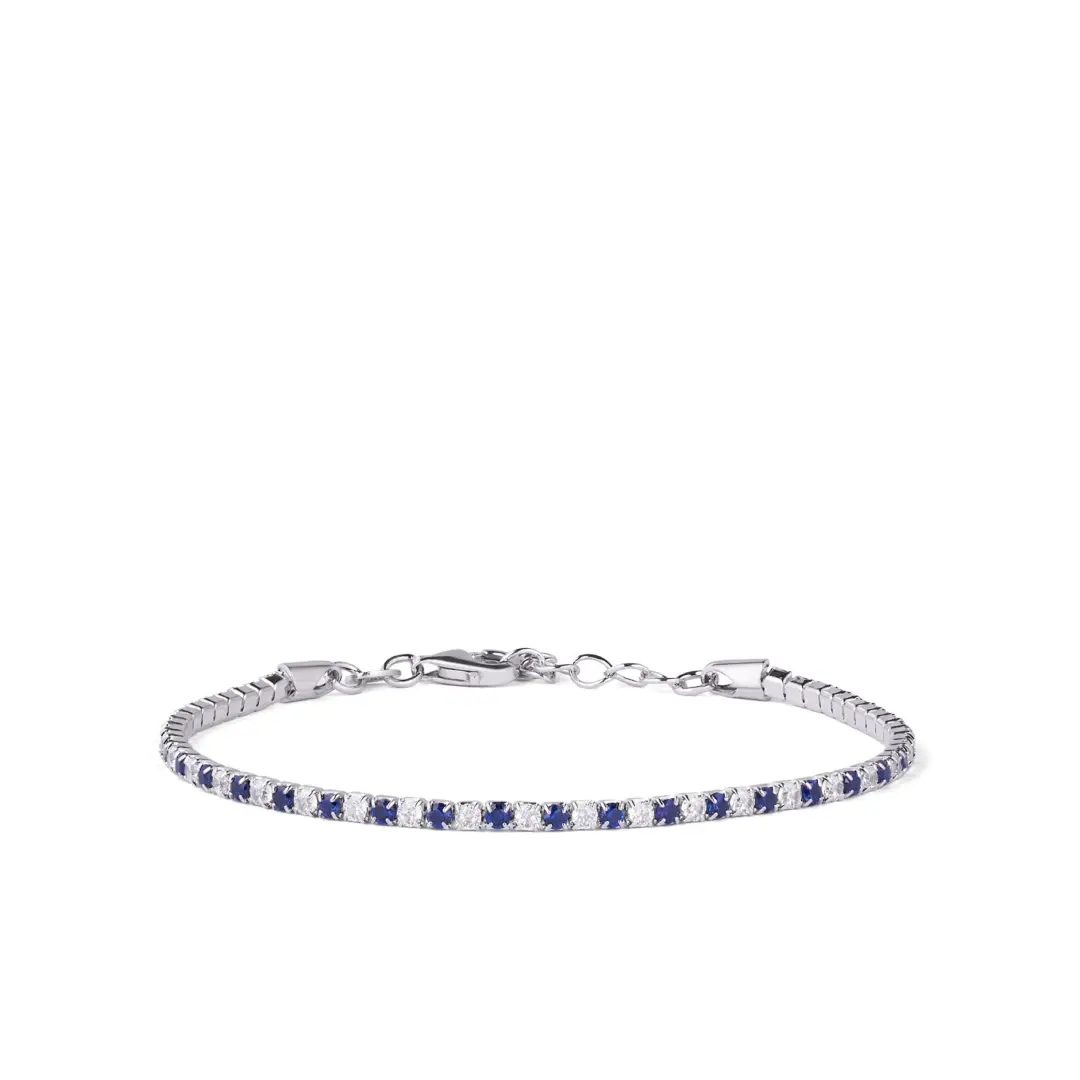 Bracciale Argento 925 Uomo - Donna | Tennis 2mm Zirconi Blu e Bianchi | Regolabile 16-20 cm | Riviera