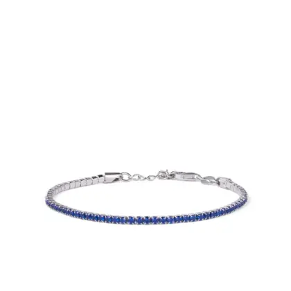 Bracciale Argento 925 Uomo - Donna | Tennis 2mm Zirconi Blu | Regolabile 16-20 cm | Riviera