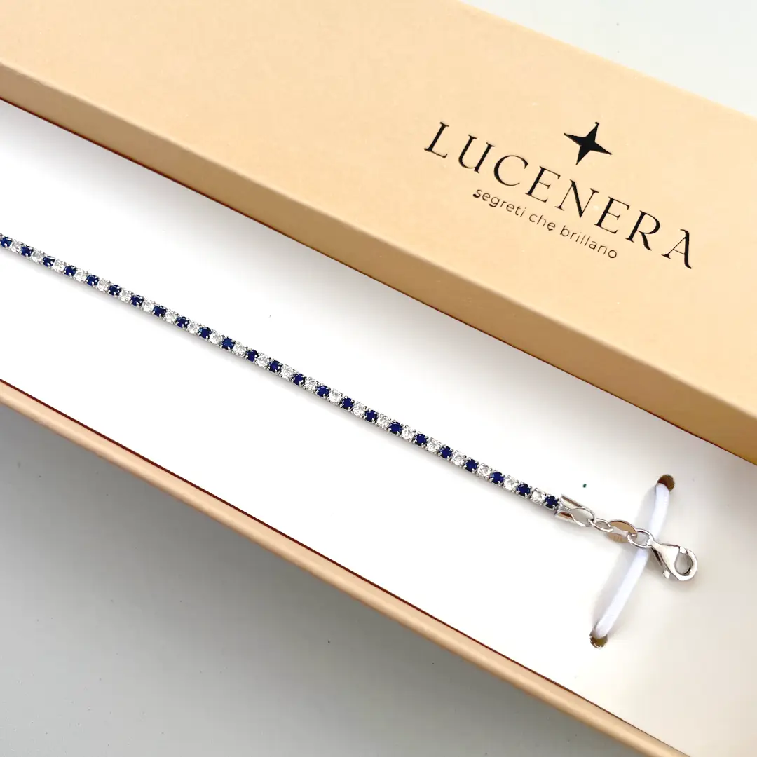 Bracciale Argento 925 Uomo - Donna | Tennis 2mm Zirconi Blu e Bianchi | Regolabile 16-20 cm | Riviera - immagine 3