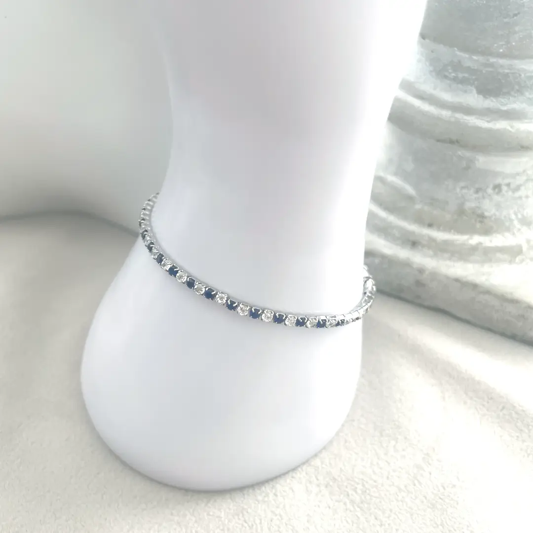 Bracciale Argento 925 Uomo - Donna | Tennis 2mm Zirconi Blu e Bianchi | Regolabile 16-20 cm | Riviera - immagine 5